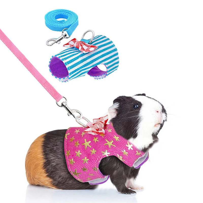 

Small Pet Rabbit Hamster Bowtie Striped Star Harness Vest Leash Traction Rope For baby ferrets pet rats Bowknot Chest Strap
