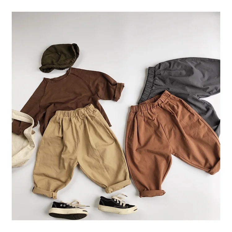 

Basic children's pants 2021 spring and Autumn New Korean boys' and girls' literary style foreign style woven pants radish pants