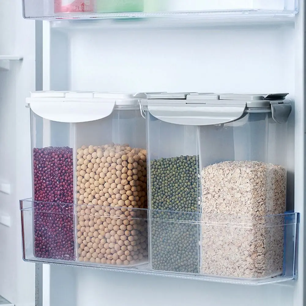 

1Pcs Double Grid Space-Saving Large Capacity Kitchen Utensils Storage Tank Food Container Grain Storage Box Kitchen Organizer