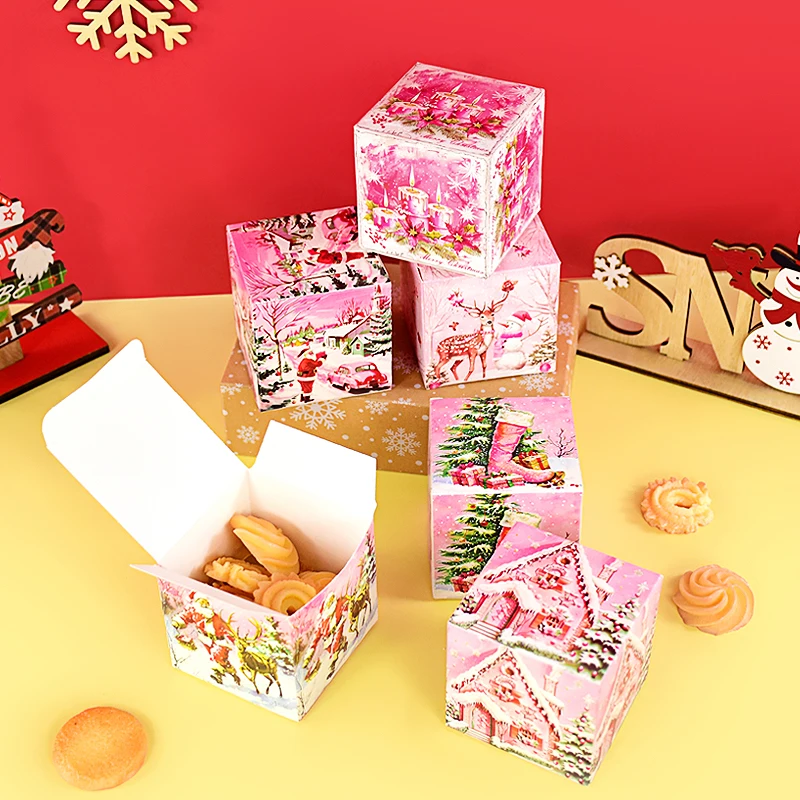 6 шт./компл. розовая рождественская подарочная коробка упаковочная для печенья