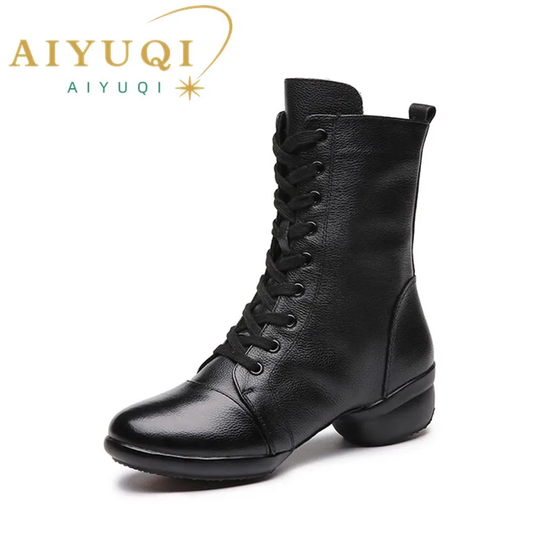 AIYUQI Dance Boots Women Genuine Leather 2023 Large Size 41 42 Square Dance Boots Women Warm Modern Dance Shoes Ladies