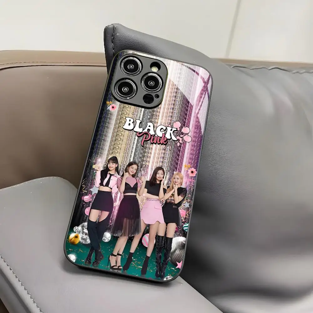 Чехол для телефона Kpop-BLACKPINKs-Girls Iphone 16 15 14 12 11 13 Pro Max Mini 8 X Xr Xs Puls черный стеклянный