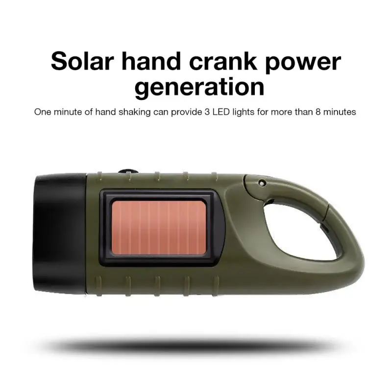 

Solar Powered Flashlight Hand Crank Dynamo Rechargeable LED Light Lamp Charging Powerful Torch For Outdoor self-defense Camping