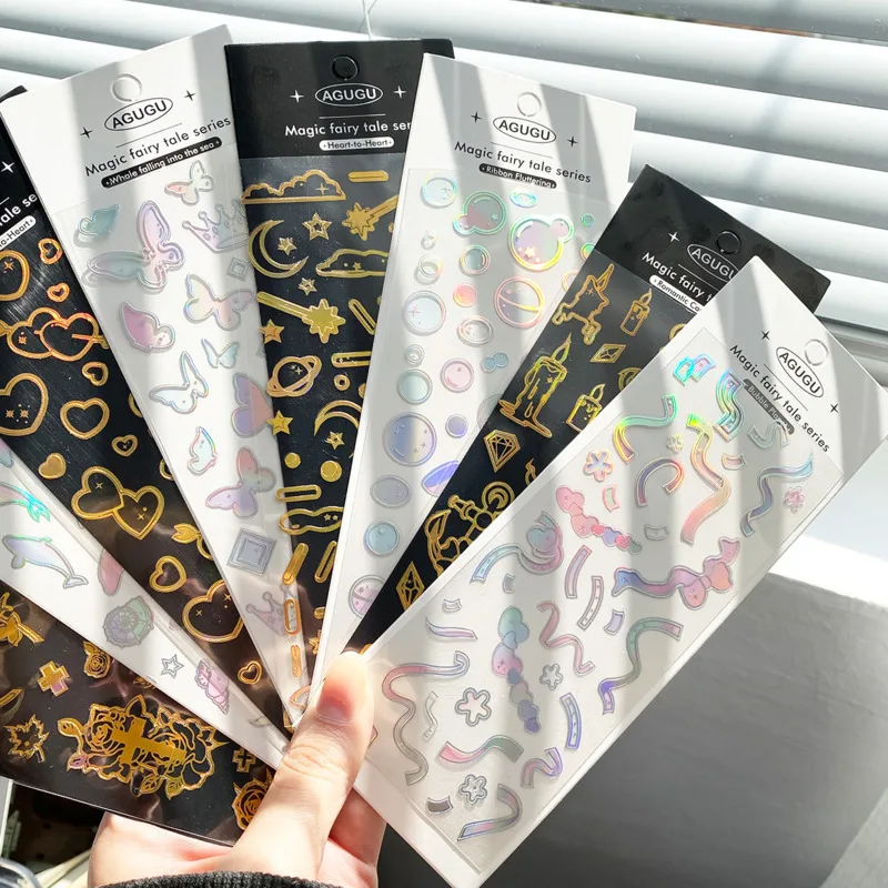 

1Pc Ins Gradient Color Planet Bubble Ribbon Laser Stickers Diy Material Scrapbooking Background Decorative Stickers Stationery