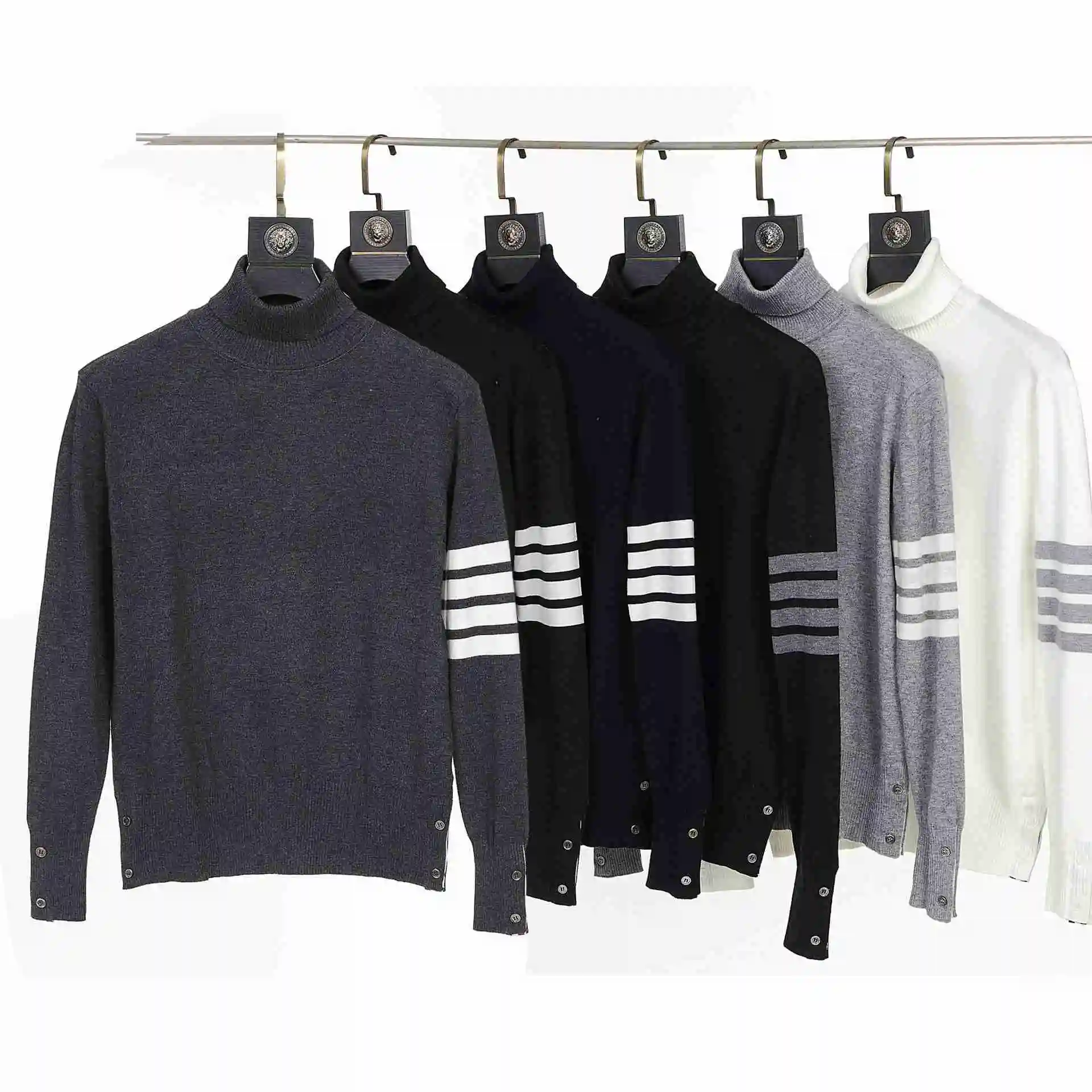 Korean Winter Men Sweater Casual Turtleneck Knitted Long Sleeve Pullover Striped Cardigan Wool High Quality Couple Wear