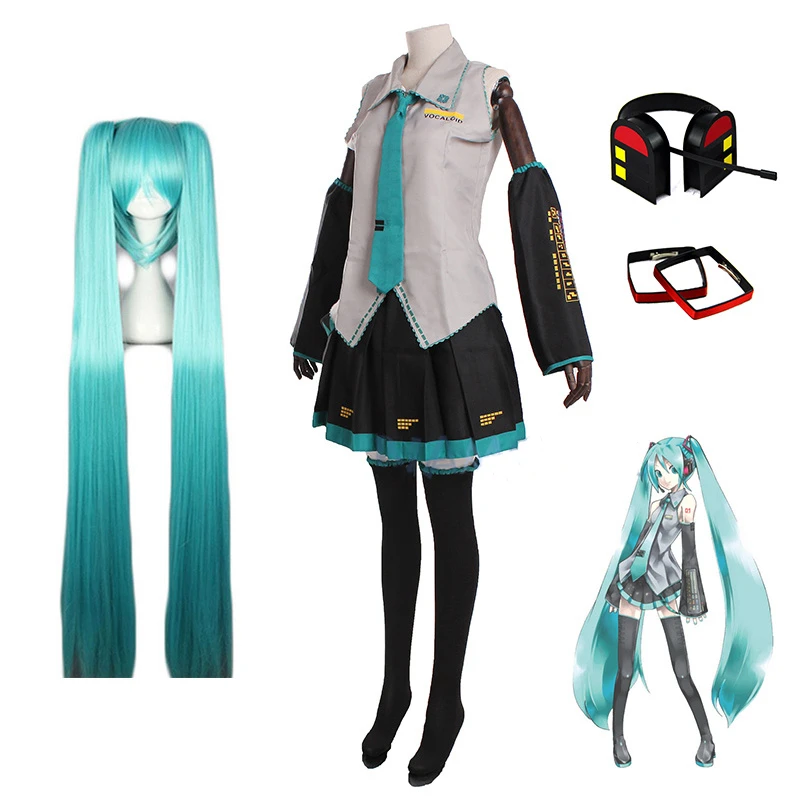 

Hatsune Miku Cospay Vocaloid Miku Cosplay Beginner Future Miku Cosplay Female Halloween Costume Wig Costume Japan Midi Dress