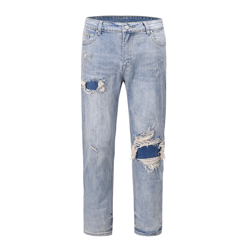 

Уличные потертые джинсовые брюки с дырками, мужские прямые свободные джинсы в стиле ретро Харадзюку, брюки-карандаш в стиле хип-хоп