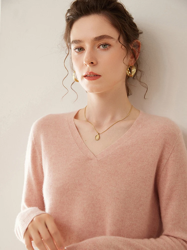 Осень-зима 2024 новый кашемировый свитер с v-образным вырезом женский тонкий