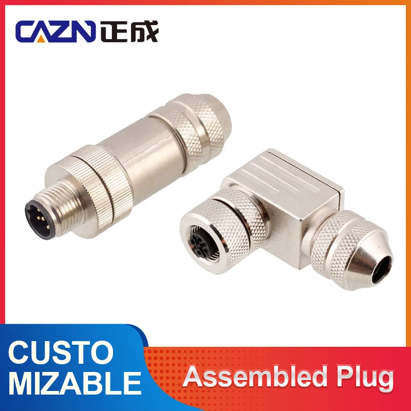 

CAZN M12 Metal Assembly Plug 3 core D-type 4 5 core B-type 8 Core Male Female Straight Angled Connector