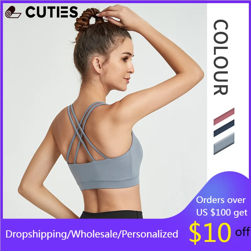 

Women Gray Strap Push Up Sports Bra for Women Gym Running yoga top Bra Athletic Vest Hollow out Sportswear Underwear
