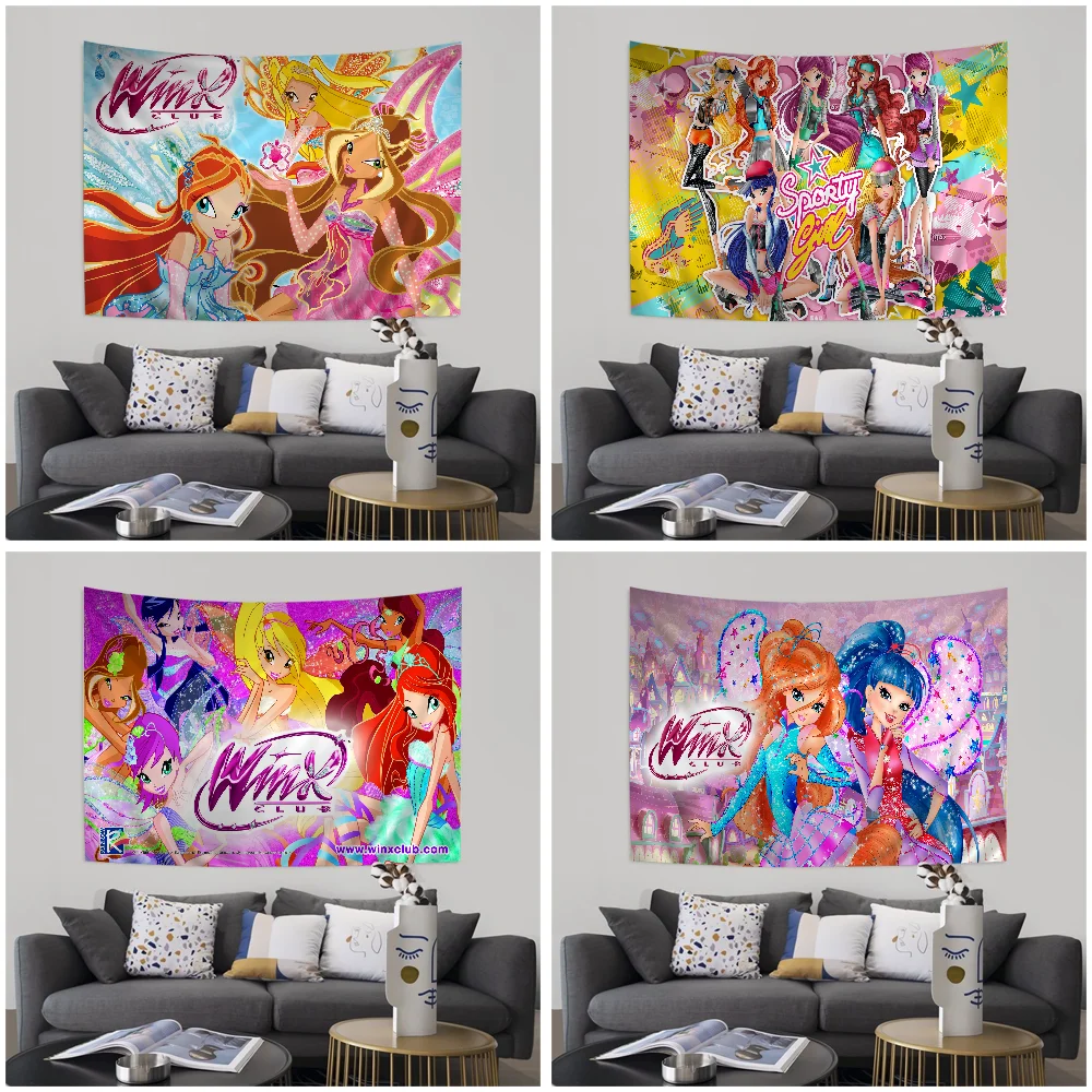 Девушка W-Winx-Clubs Большой настенный гобелен с мультяшным принтом Висит Таро Хиппи