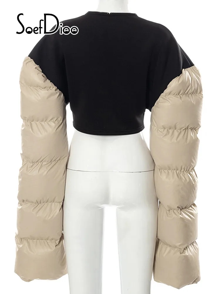 Soefdioo утепленная укороченная куртка контрастных цветов зимняя одежда женская с