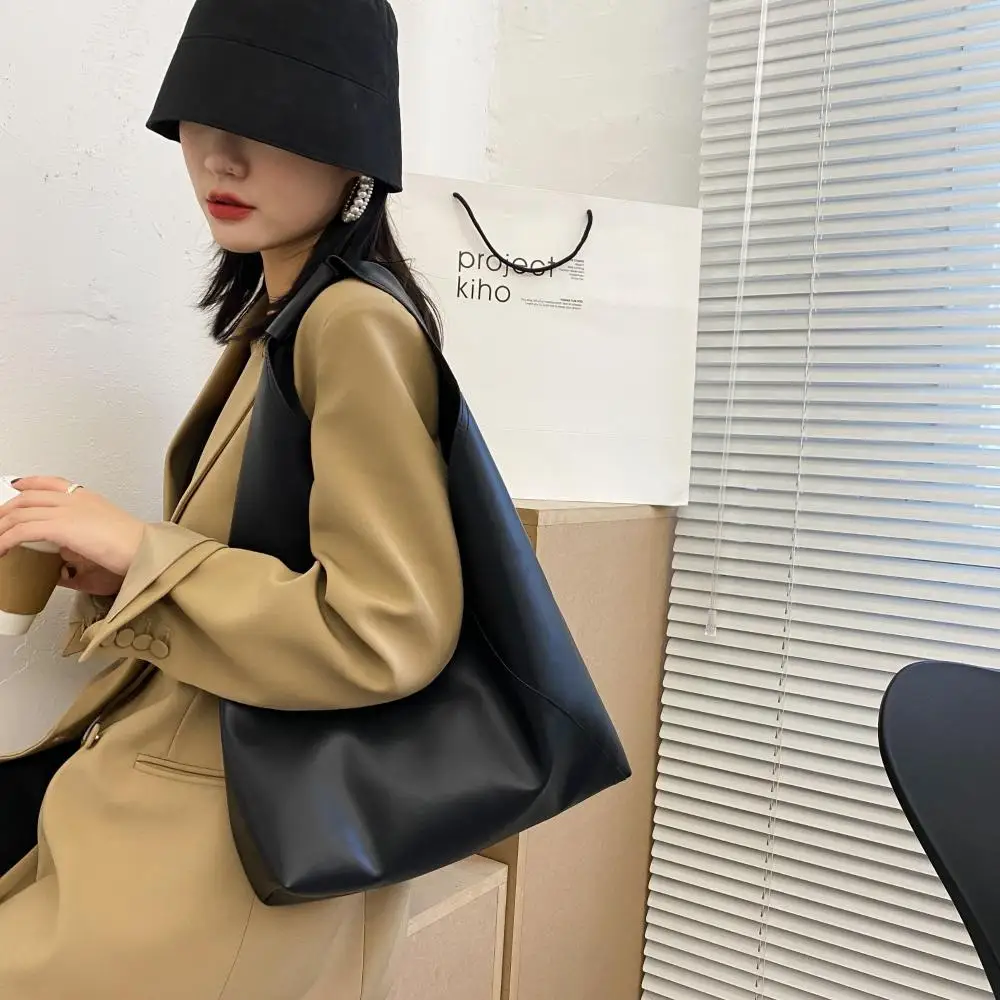 

Большая сумка в стиле ретро для ленивых, темная сумка на плечо, прошитая Повседневная сумка из искусственной кожи, женская сумка, вместитель...