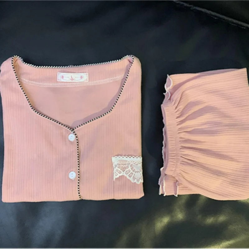 2023 summer 6535 cotton pajamas women sweet ins Korean style cardigan short sleeve shorts shorts loungewear two-piece outerwear