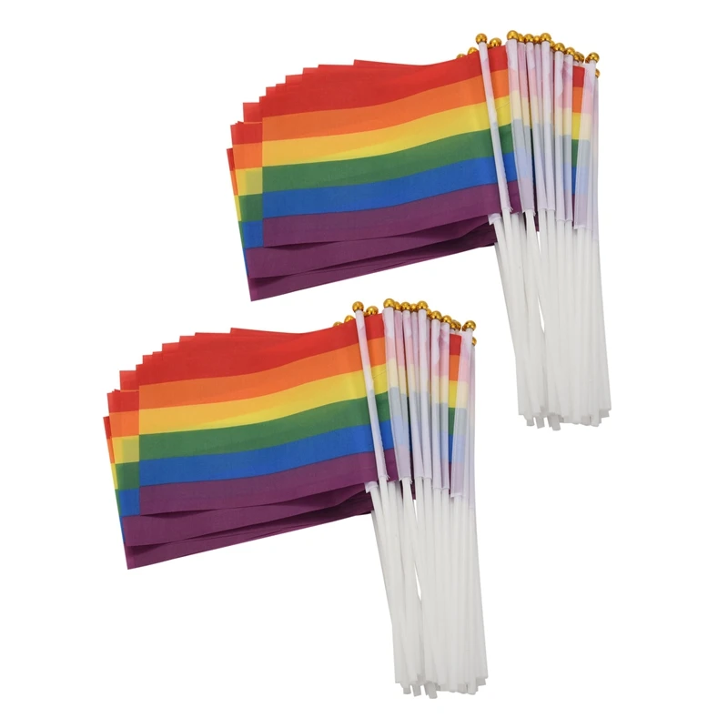 

100 Pack Rainbow Small Mini Stick Flags,Decorations For Rainbow Pride Party