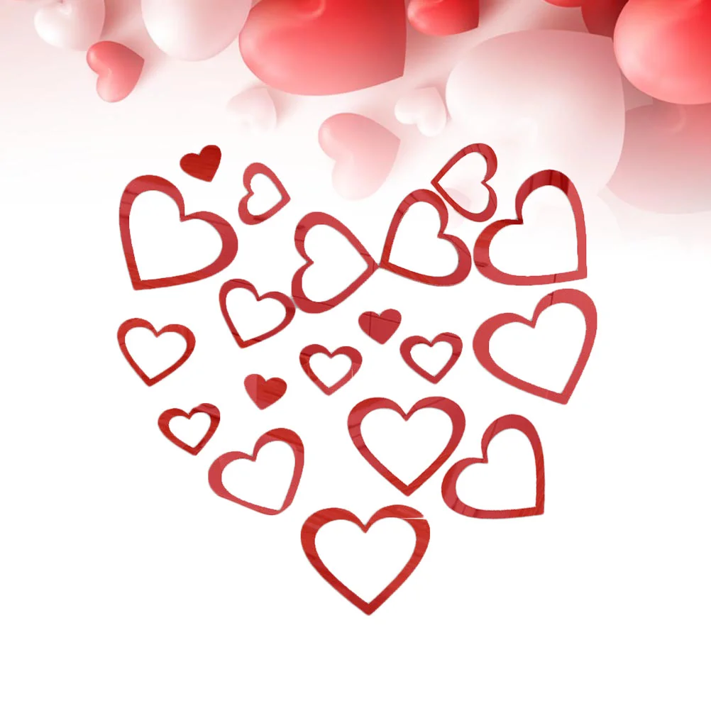 

Wall Mirror Acrylic Valentine Sticker Heart Stickers Decorative Mirrored Mirrors Decor 3D Decoration