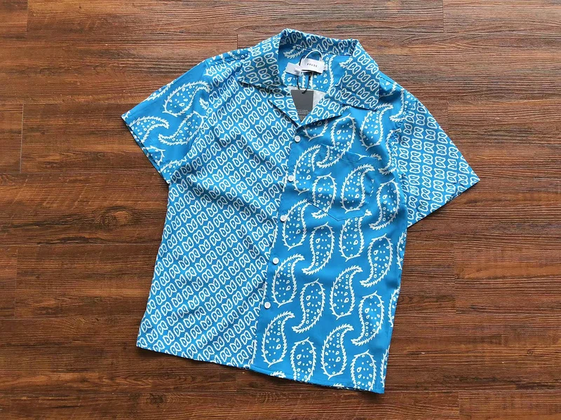 

Top Quality Cashew Full Printing Patchwork Rhude Shirts Men Women Orange Blue Green Black Shirt Inside Tags