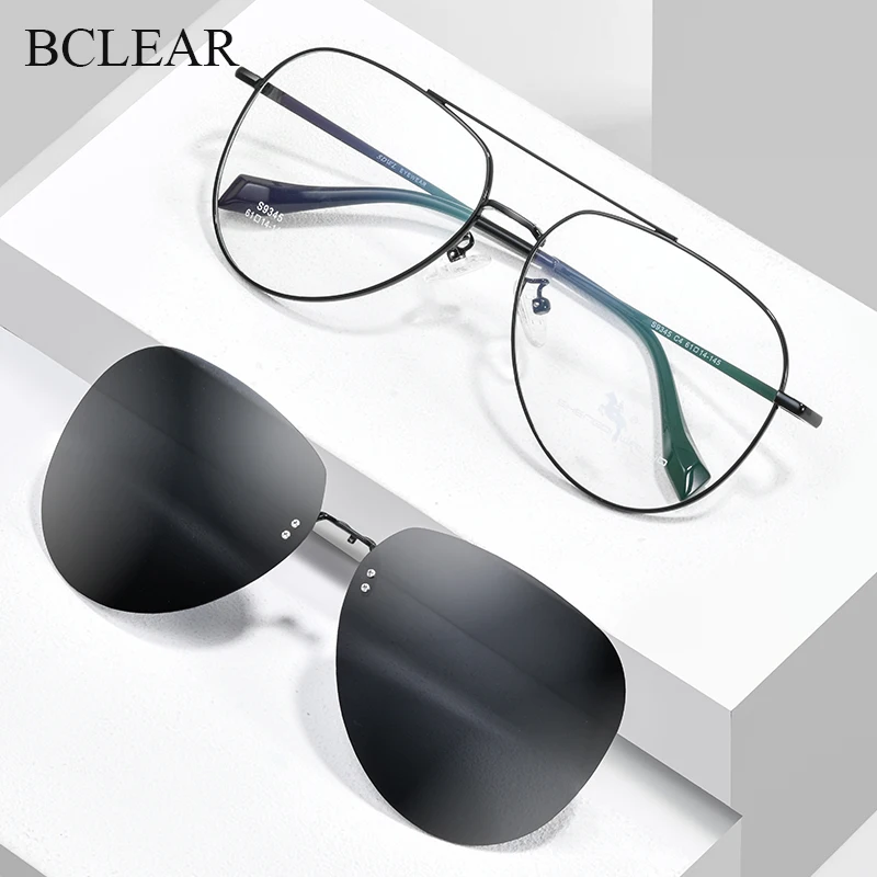 Optical Spectacle Big Frame Men With Clip On Sunglass Polarized Magnetic Glasses Fashion Prescription Eyeglasses Double Bridge