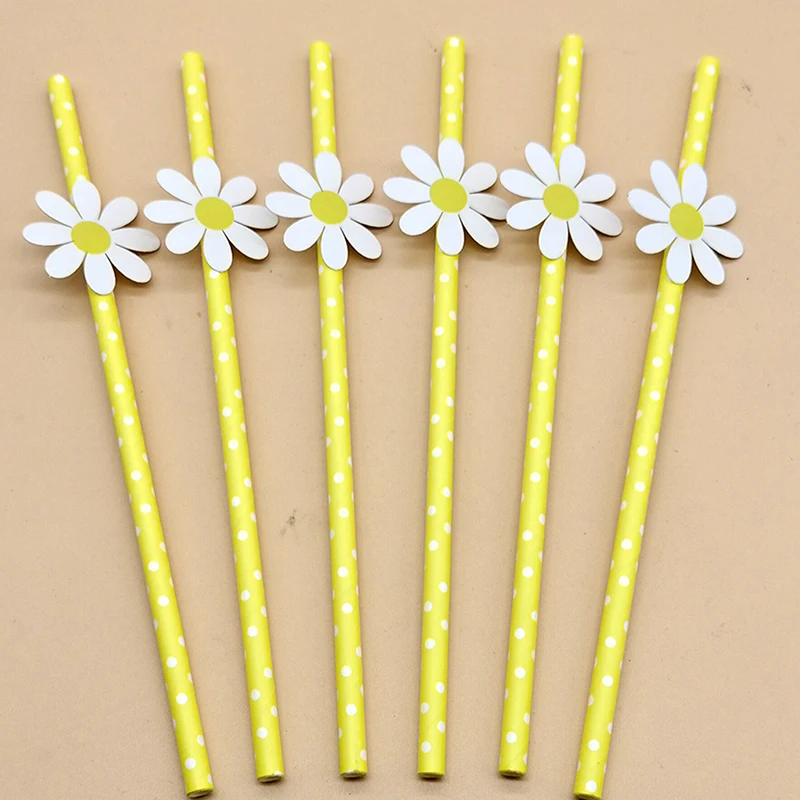 

20pcs Daisy Flower Paper Straws Disposable Cool Summer Drinking Straw for Birthday Party Wedding Decoration Supplies