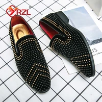 yrzl dress shoes men rhinestones decorate leather shoes slip on flats new design moccasin party wedding office shoes for men