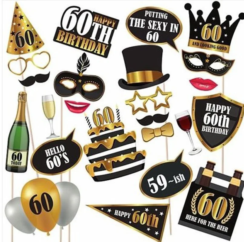 

1set 18 30 40 50 60 Happy Birthday Photo Booth Prop Wedding Anniversary Adult Birthday Party Decoration Man Woman DIY PhotoBooth