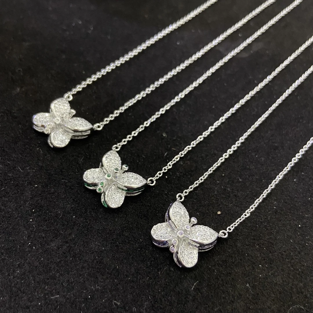 Элегантное Женское Ожерелье Из Стерлингового Серебра S925 С Инкрустацией Бабочкой