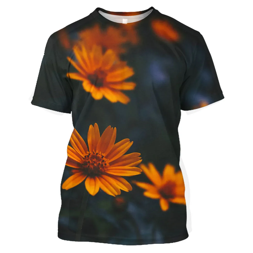 

Футболка мужская с круглым вырезом, удобная повседневная рубашка оверсайз с короткими рукавами, с 3D-принтом подсолнуха и букета, дышащая од...
