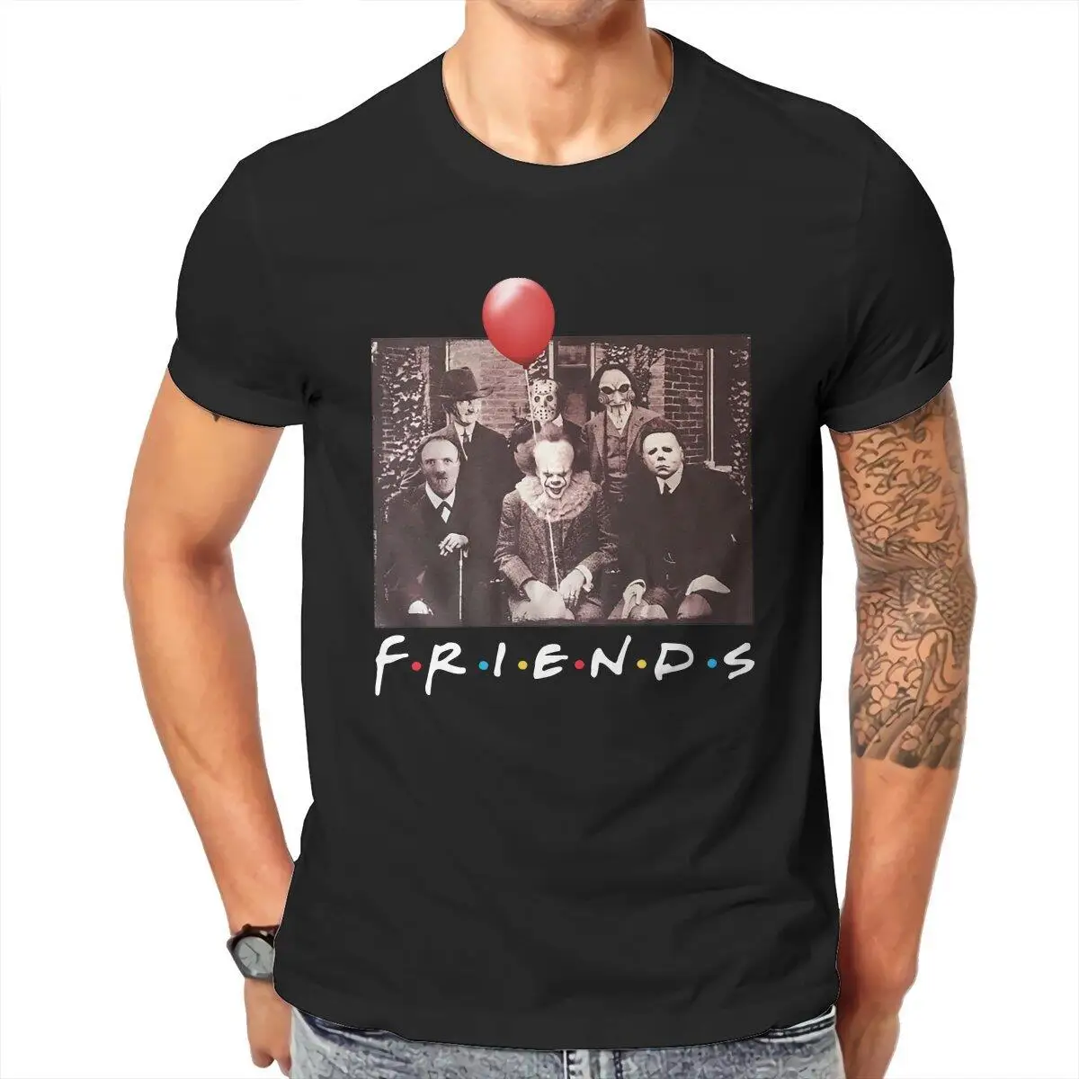 Men's Horror Characters Friends  T Shirts  100% Cotton Clothing Funny Short Sleeve Round Neck Tees 6XL T-Shirts