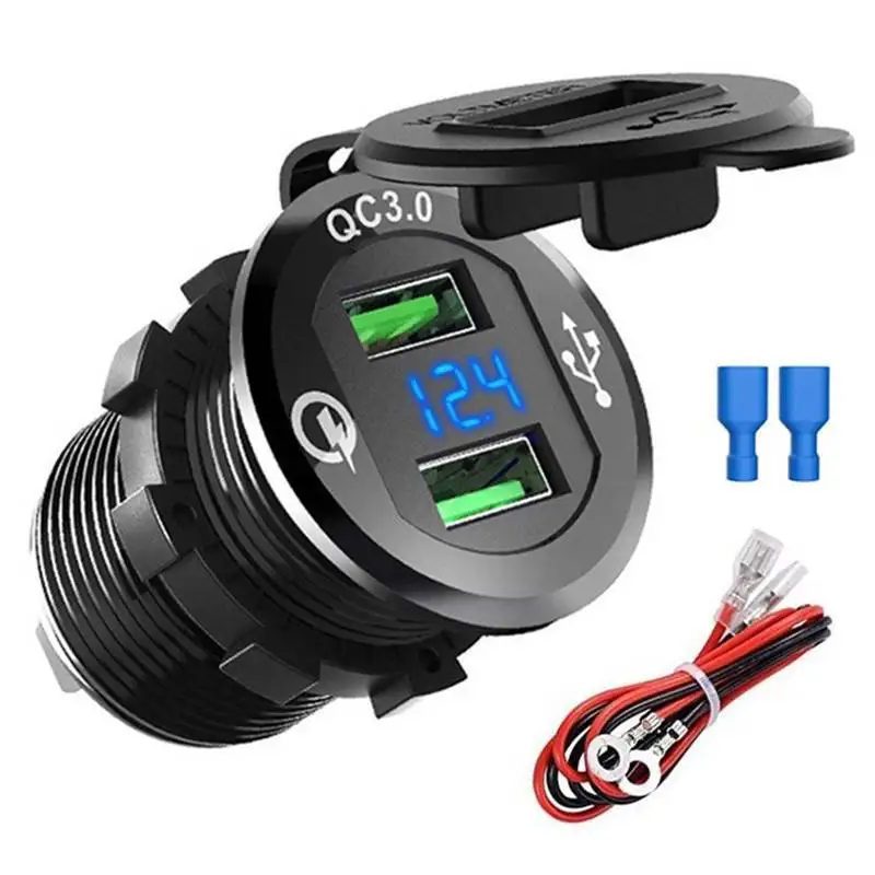 

QC3.0 Dual USB Fast Charger Cigarette Lighter Socket 12/24V Digital Display Fast Charging for Car Marine Boat Motorcycle Truck