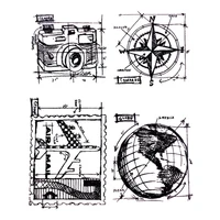 2022 camera globe compass transparent clear silicone stamp seal for diy scrapbooking photo album decorative clear stamp 11x16cm