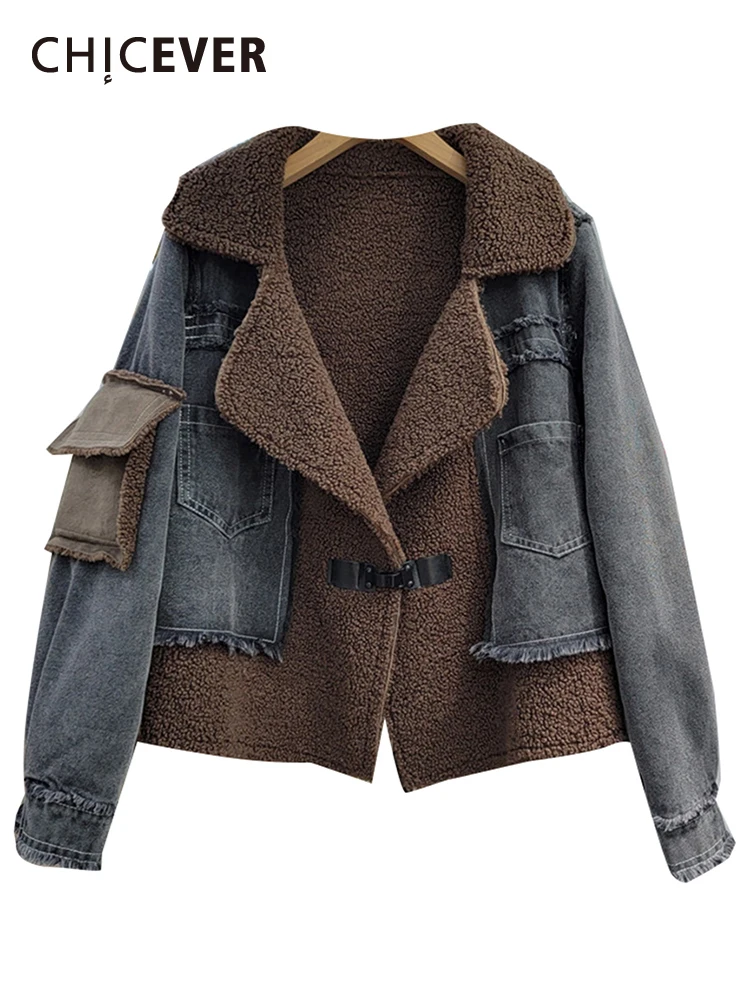 

Женское джинсовое пальто с лацканами, длинным рукавом и одной пуговицей