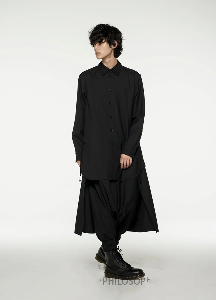 

Men's New clothing fashion DJ Hair Stylist Double collar and short long design shirt plus size costumes