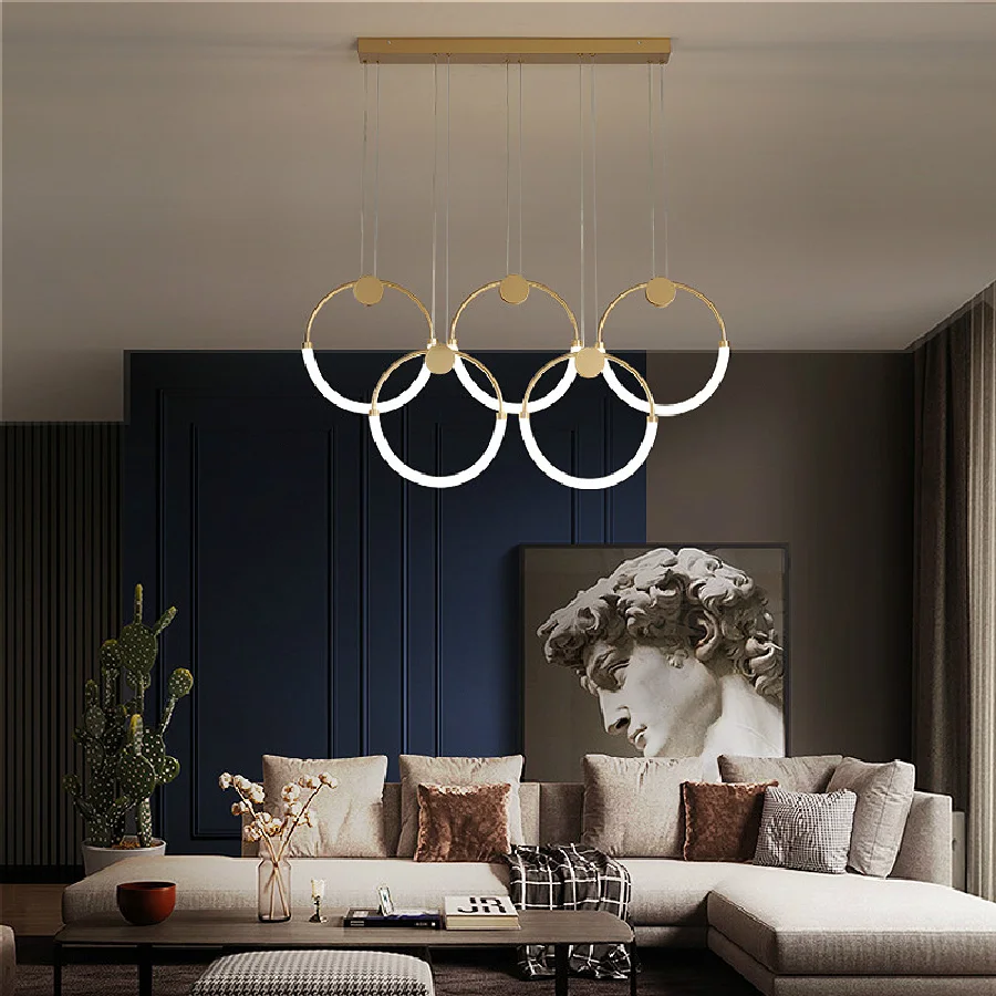

Современная Люстра для столовой, люстра с золотым кольцом, подвесные светильники в скандинавском стиле для интерьера гостиной, кухни, офиса