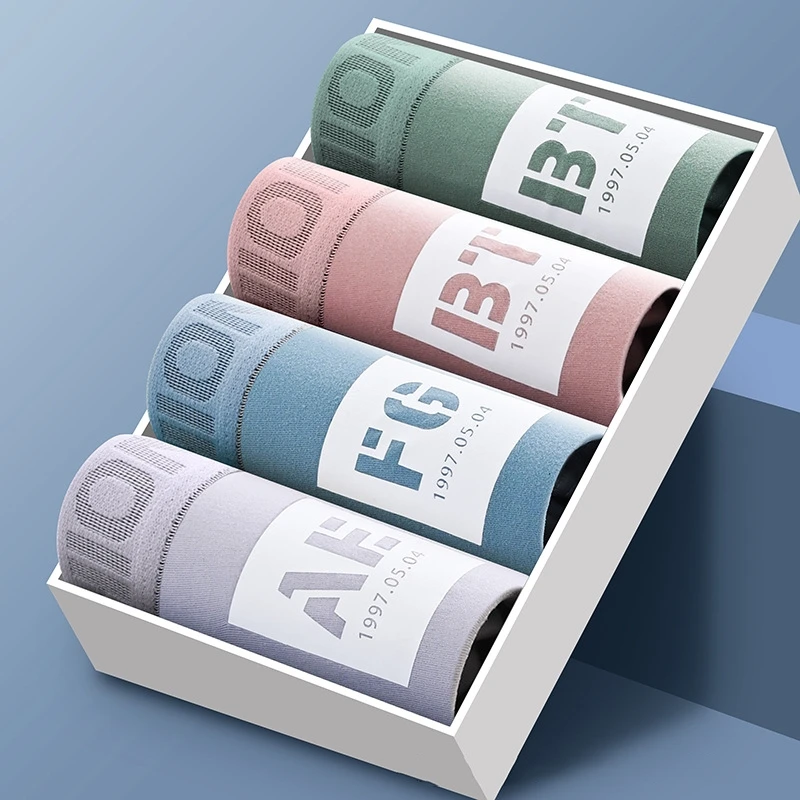 4Pcs Lot Men Boxer Shorts Antibacterial Printed Underwear Man Underpants Boxershorts Breathable Boxers Male Sexy Panties L-4XL