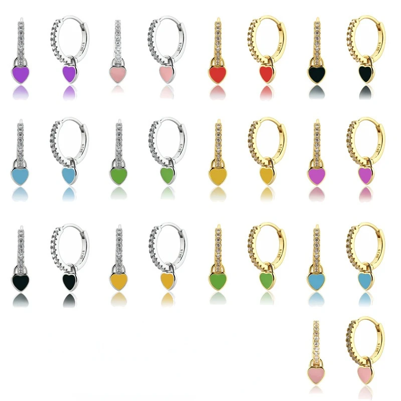 

European and American fashion European and American pink color enamel heart-shaped hoop earrings women's large earrings