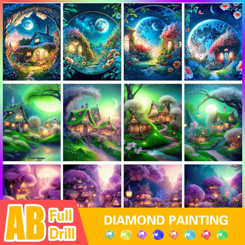 

CHENISTORY AB Drill Square Round Diamond Painting Decors Full Diamond Mosaic Forest House Landscape Embroidery Artwork Kit
