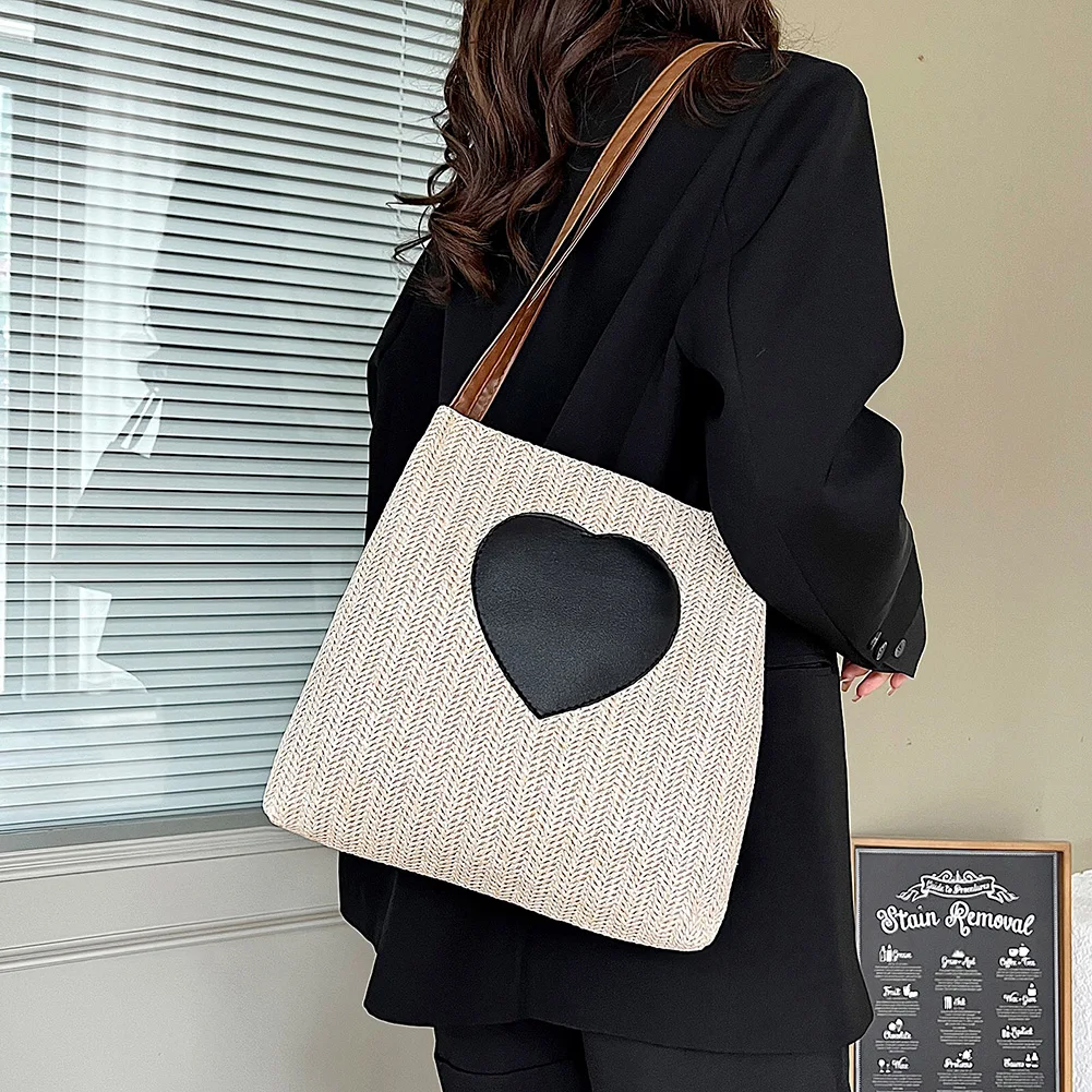 

Summer Love Women Straw Woven Beach Basket Bag Handmade Crossbody Bag Ladies Raffia Rattan Small Handbag Bohemian Casual Totes