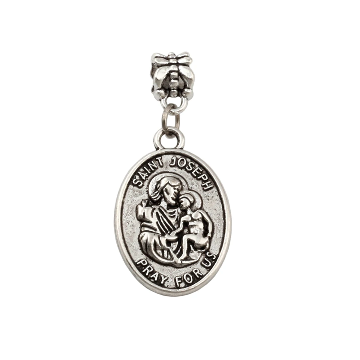 

50Pcs Tibetan Silver Alloy "SAINT JOSEPH PRAY FOR US" Charm Pendants For Making Necklace Findings 18x40.2mm A-439a
