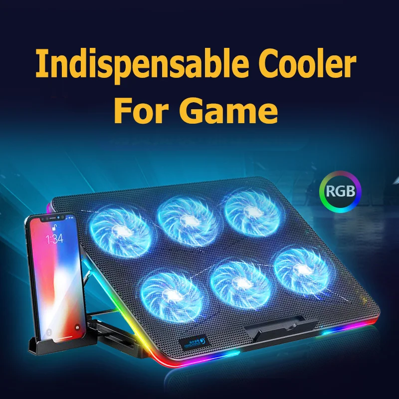 

Gaming RGB Laptop Pad Adjustable Notebook Stand With 6 Quiet Cooling Fans For 12-17 Inch Laptops Stand LCD Screen 2 USB Ports