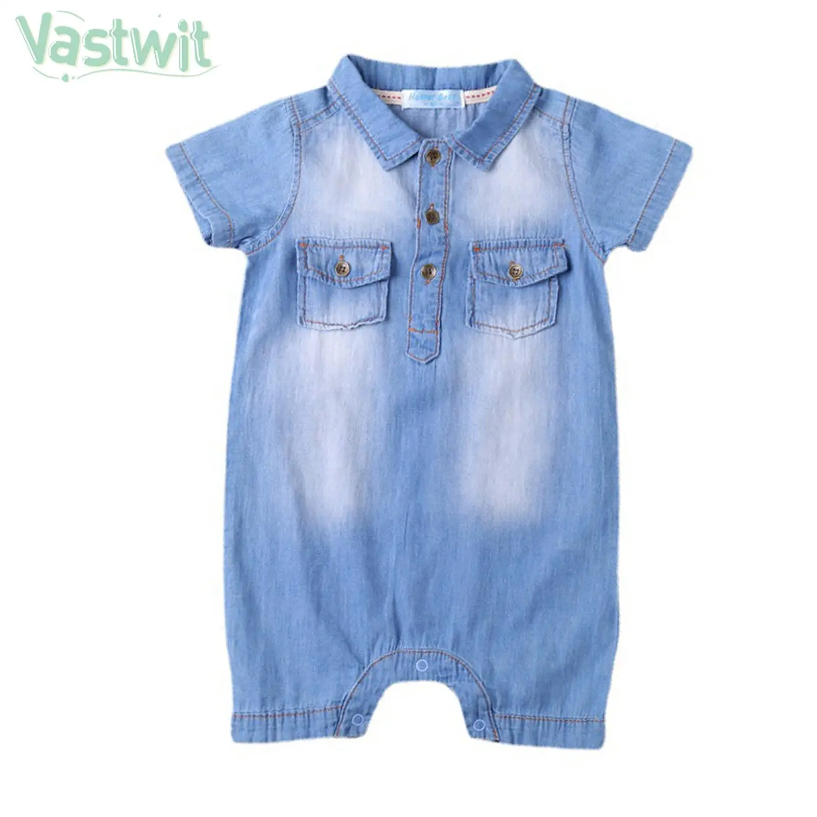 

Kids Baby Boys Girls Unisex Stylish Clothing Short Sleeve Turndown Collar Button Closure Denim Bodysuit Child Fashion Jumpsuit
