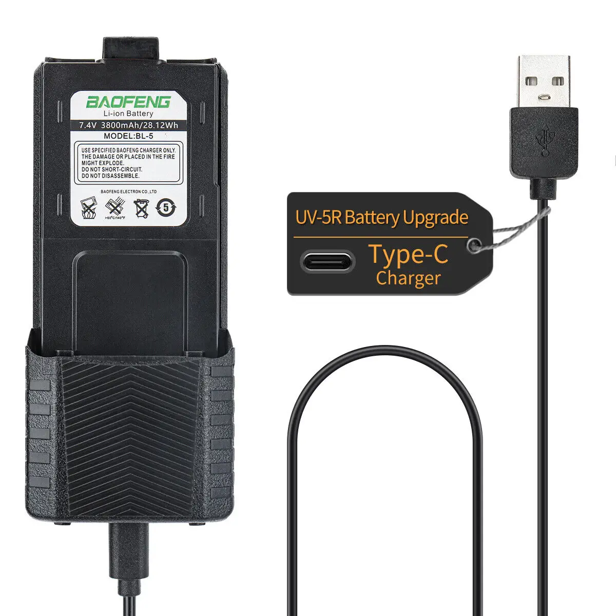Портативная рация Baofeng UV-5R 8 Вт 3800 мАч трехмощная Type-C высокомощная с зарядкой