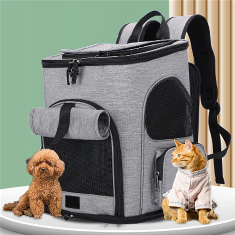 Pet Dog Cat Going Out Double Shoulder Foldable Pet Bag Portable Breathable Large Capacity Backpack Retractable Pet Bag