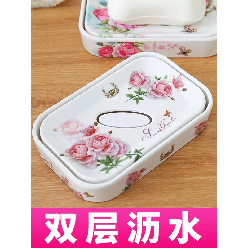 

Xinyunlong European-Style Double-Layer Drain Soap Box Bathroom with Lid Creative Soap Holder Bathroom Face Washing Handmade Soap