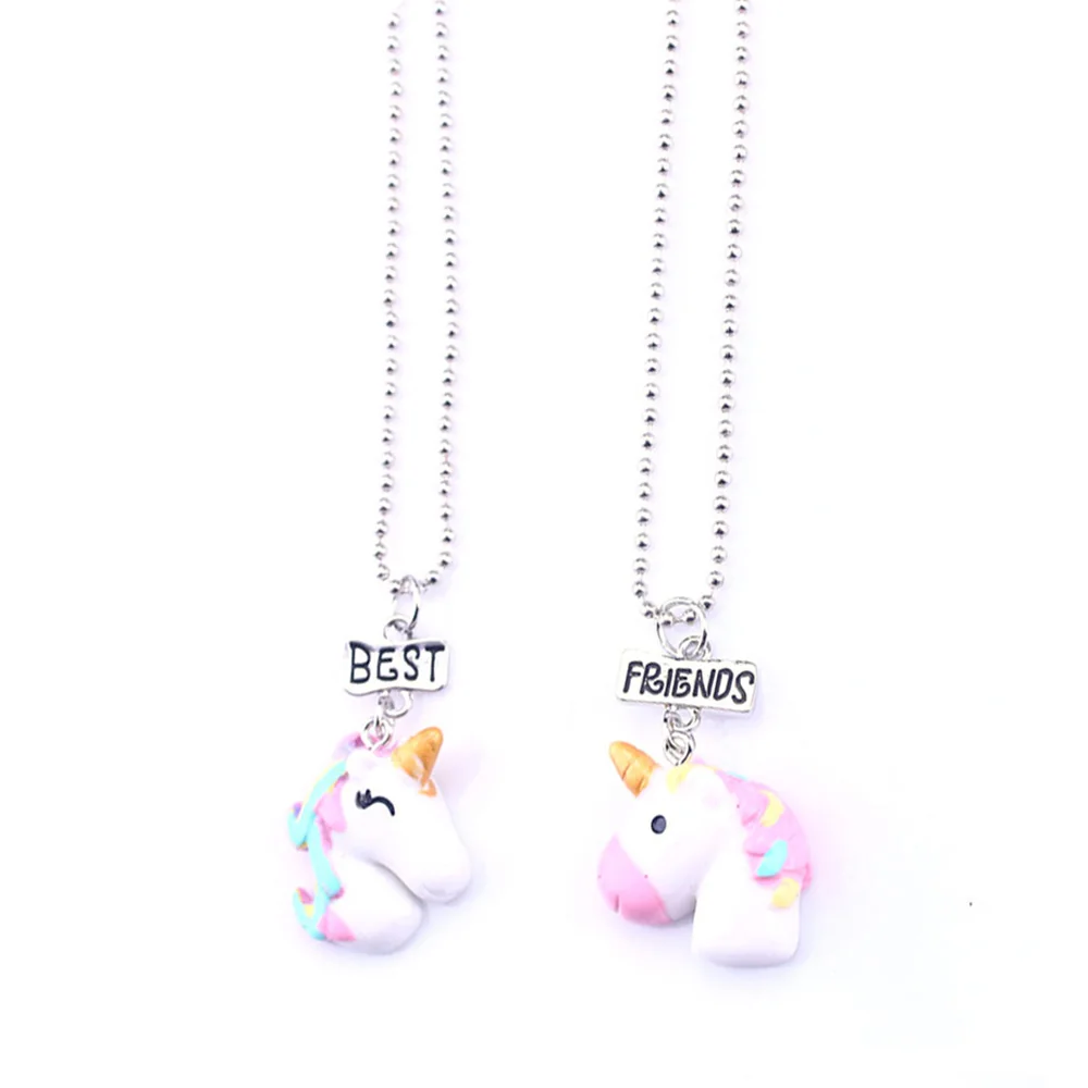 

2Pcs/Set Resin Animal Unicorn Pendant BFF Necklace Choker Best Friends Friendship Necklace for Children Boys and Girls