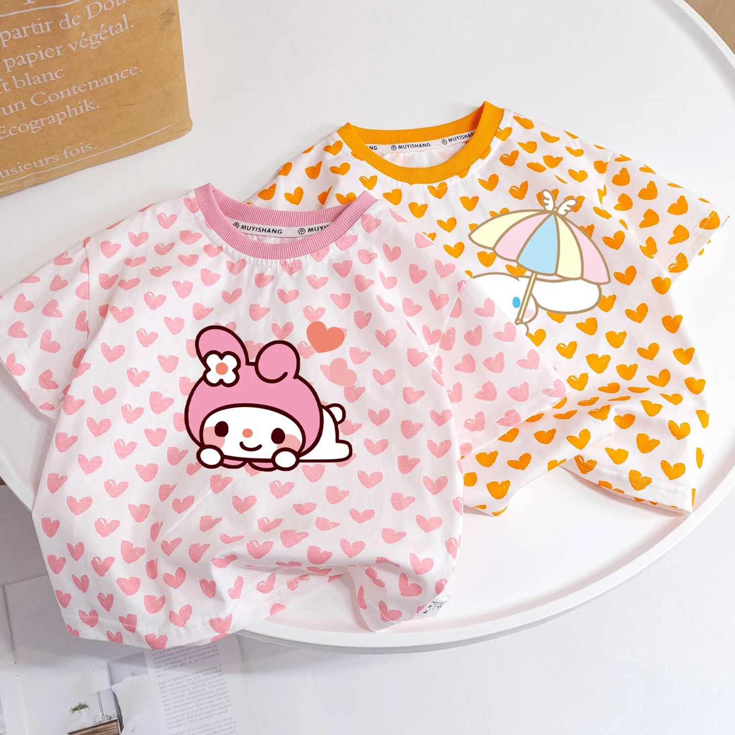 Miniso Sanrio Cinnamoroll Детская футболка с героями мультфильмов My Melody pompurin милые свободные