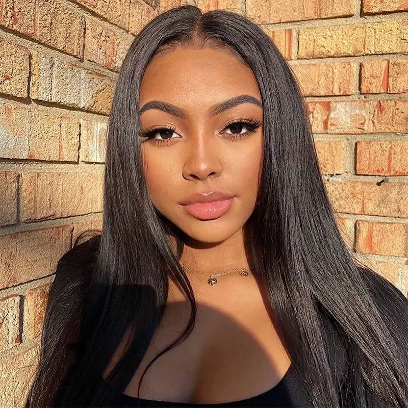Long Straight Lace Front Wig Synthetic Lace Frontal Wigs Heat Resistant Natural Black Straight Wigs For Women 180% Density Hair