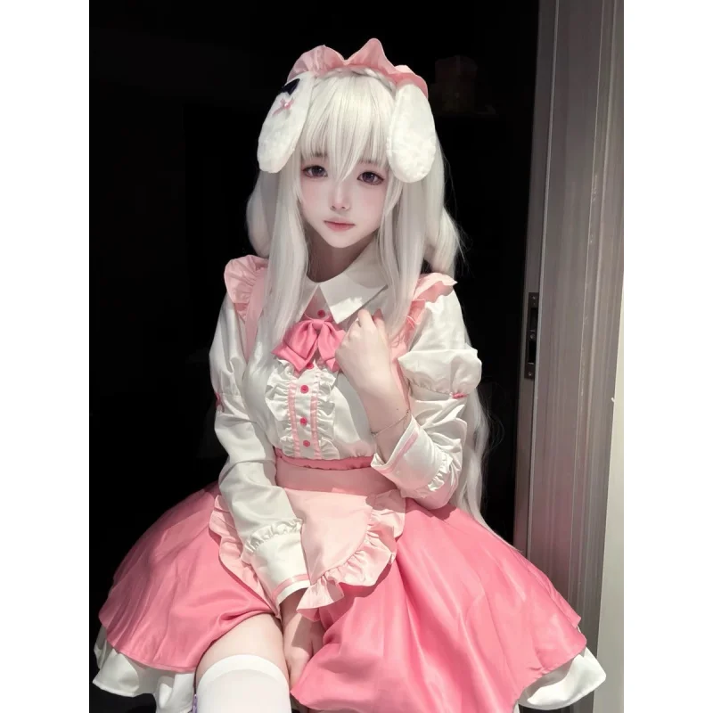 Фото Amairo Шоколад ‌   Yukimura Chieri Ogimi Ichika Косплей Костюм Девушка Розовое Платье Лолиты Реквизит Хэллоуин Вечеринка Милая Униформа Горничной №2