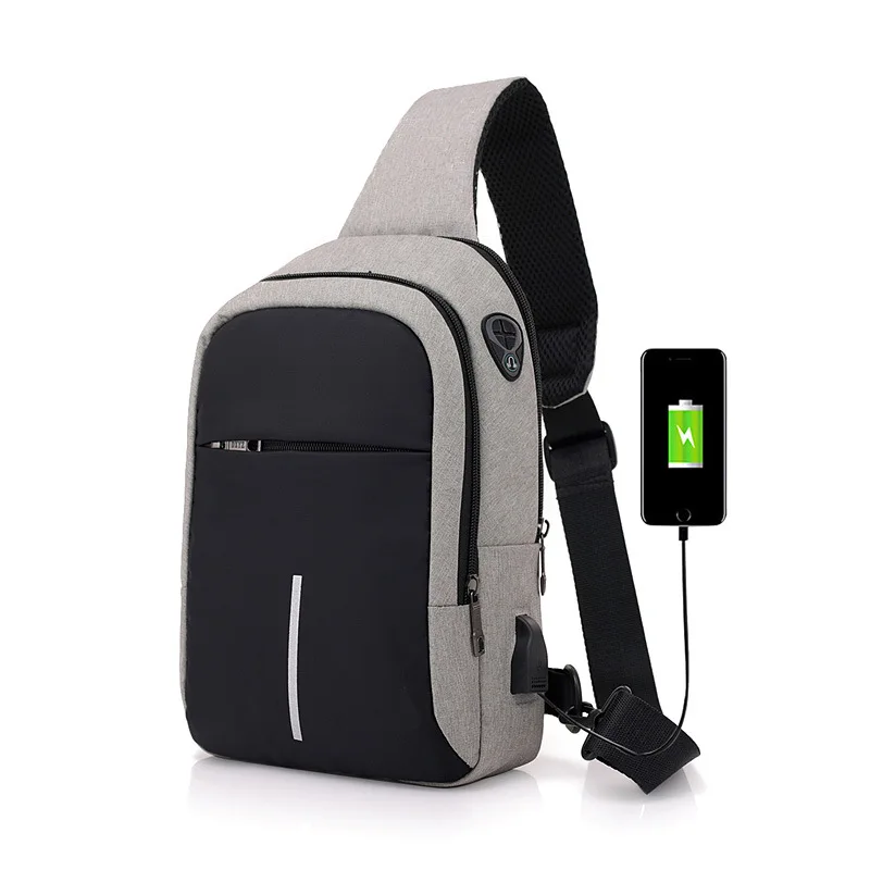 Fashion Small Usb Charge Shoulder Bag Men Messenger Bags Male Waterproof Sling Chest Bag Boy Travel Bagpack Men Cross Body Bags