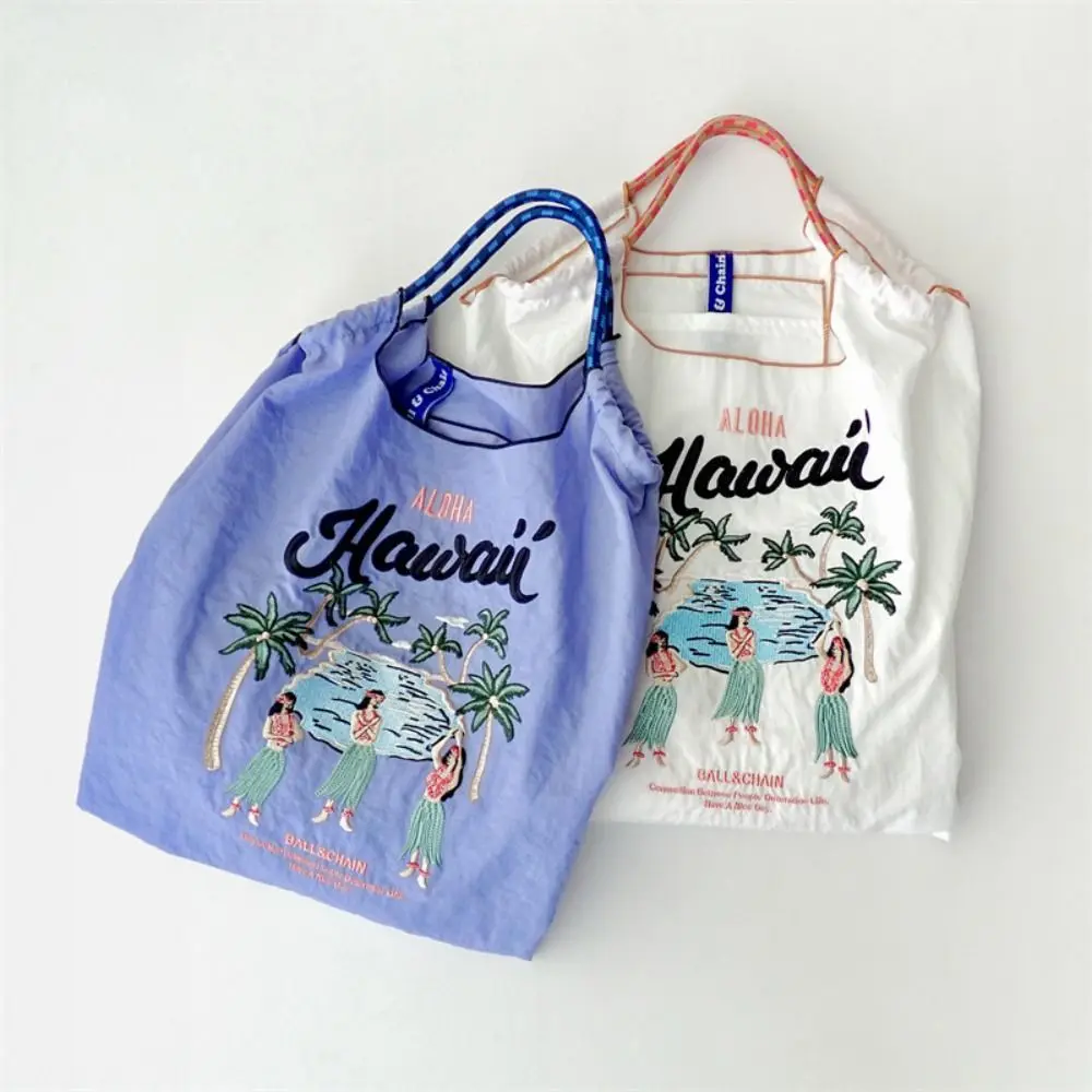 

Shoulder Bags Hawaii Embroidery Handbag Lightweight Eco Bag Drawstring Handbag INS Printing Large Capacity Outdoor