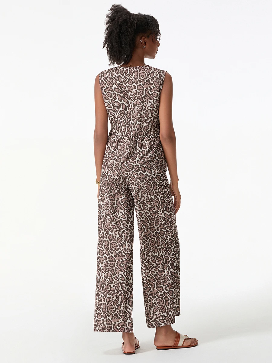 Женский комплект из 2 предметов с леопардовым принтом и v-образным вырезом